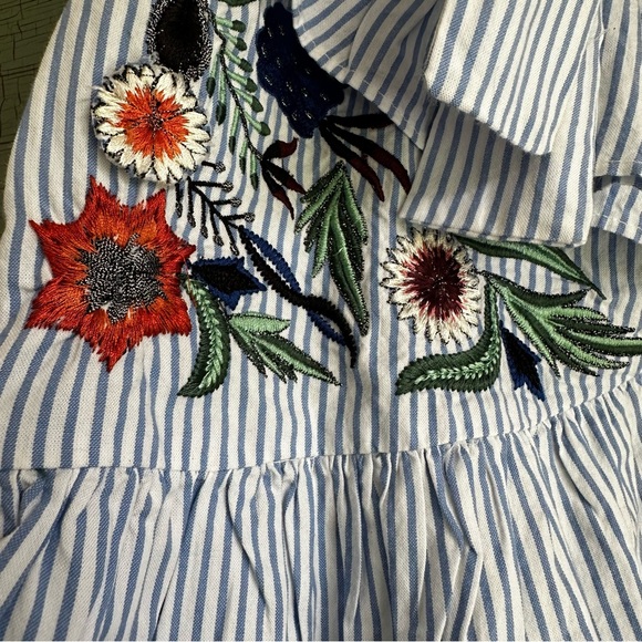 NWT Zara Embroidered Floral Striped Ruffle Tiered Tie Waist Mini Skirt Size Sm - Picture 4 of 10